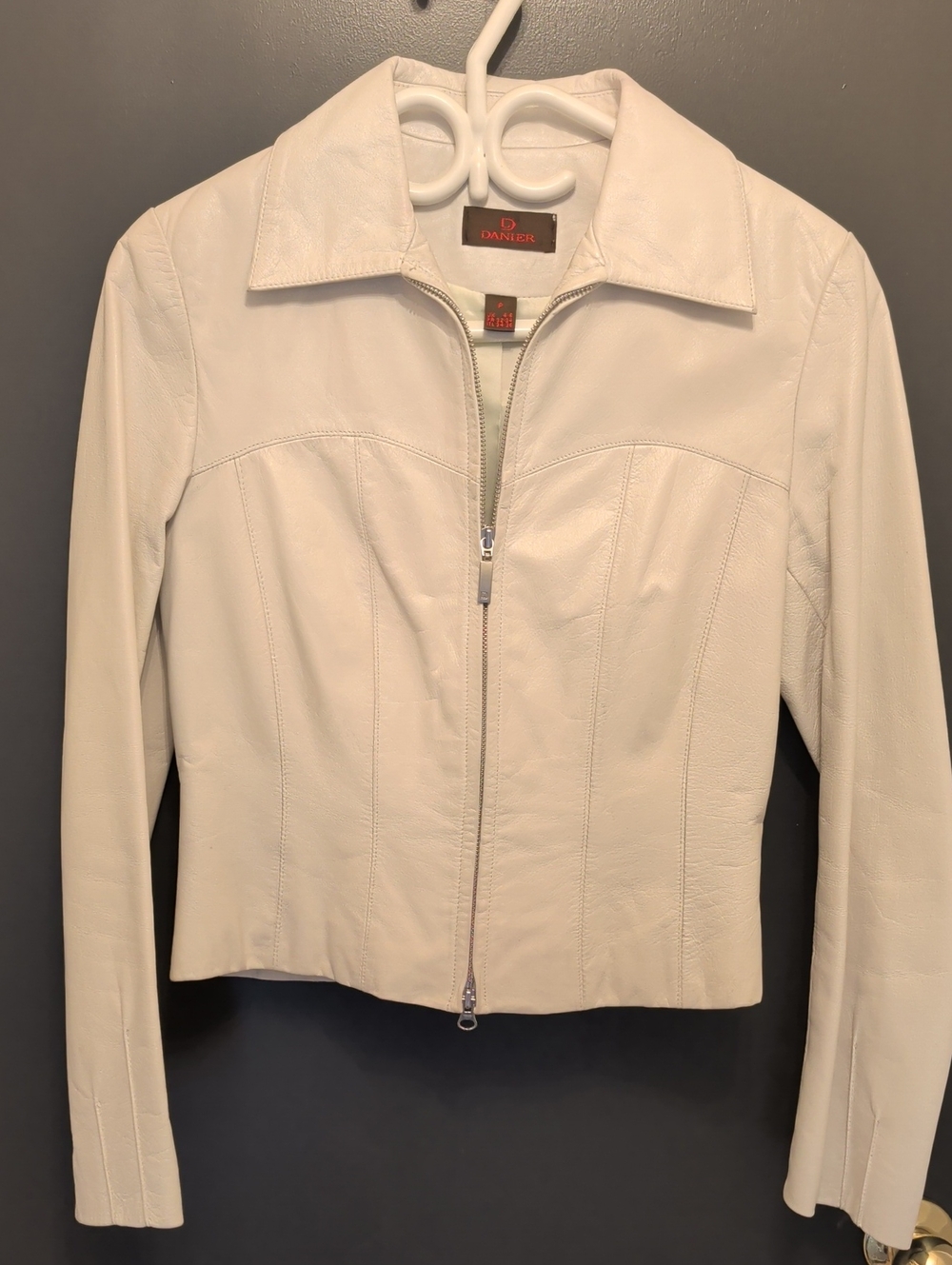 Danier White Leather Zip Front Jacket